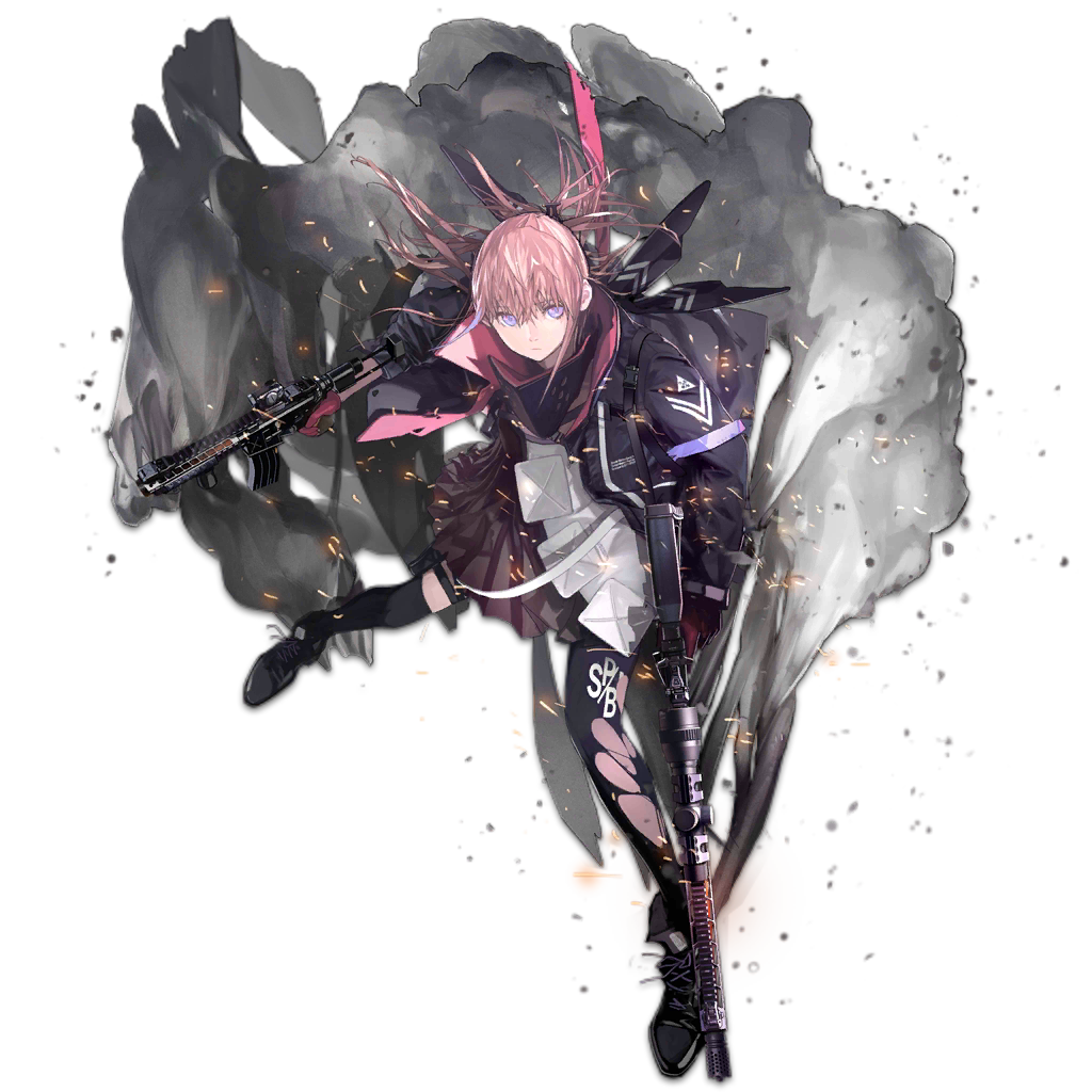 1girl ar-15 armband armor assault_rifle bangs blue_hair character_name closed_mouth dress dual_wielding dust explosion floating_hair full_body gas_mask girls_frontline gloves gun hair_between_eyes hair_ornament holding holding_gun holding_weapon holster jacket light_particles lin+ long_hair looking_at_viewer magazine_(weapon) mod3_(girls_frontline) multicolored_hair official_art open_clothes open_jacket pink_hair ponytail rifle scarf scope sidelocks signature skindentation smoke solo st_ar-15_(girls_frontline) strap streaked_hair thigh-highs thigh_holster thigh_strap torn_clothes torn_jacket torn_legwear transparent_background trigger_discipline violet_eyes weapon wind wind_lift