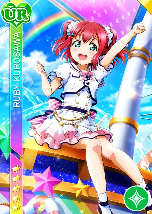 blush character_name dress green_eyes kurosawa_ruby love_live!_school_idol_festival love_live!_sunshine!! pink_hair short_hair smile