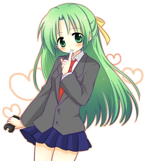 green_eyes green_hair higurashi_no_naku_koro_ni long_hair ribbon school_uniform sonozaki_shion stun_gun taser yandere