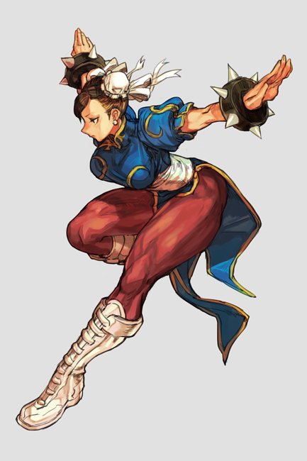 1girl blue_dress boots bracelet breasts brown_hair bun_cover capcom china_dress chinese_clothes chun-li double_bun dress earrings full_body hankuri jewelry large_breasts leg_up outstretched_arms pantyhose pelvic_curtain profile puffy_short_sleeves puffy_sleeves sash short_sleeves side_slit simple_background solo spiked_bracelet spikes street_fighter thick_thighs thighs white_background white_footwear