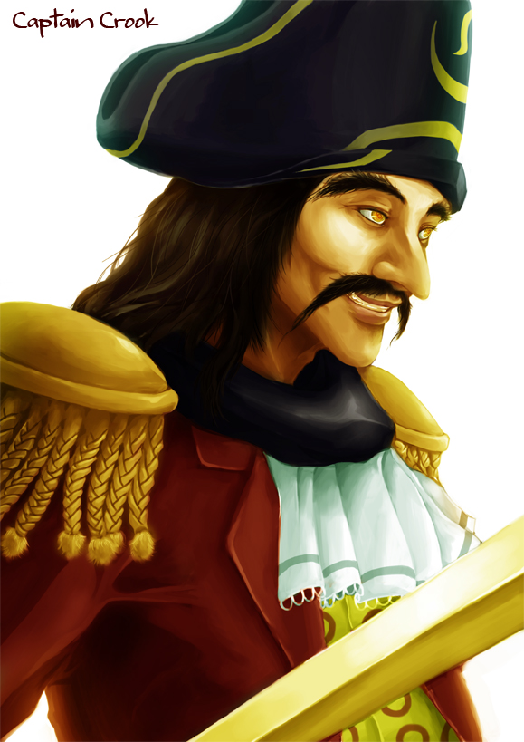 1boy black_hair captain_crook character_name cravat facial_hair grin hat long_hair mcdonald's mustache nurikabe_(mictlan-tecuhtli) orange_eyes pirate pirate_hat sidelocks simple_background smile solo sword weapon white_background