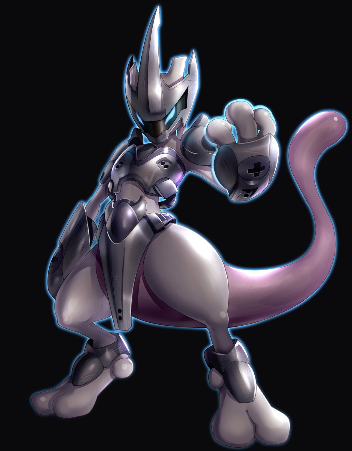 armor creatures_(company) digitigrade game_freak gen_1_pokemon gonzarez highres legendary_pokemon mewtwo nintendo no_humans pokemon pokemon_(anime) pokemon_(game) pokemon_rgby tail