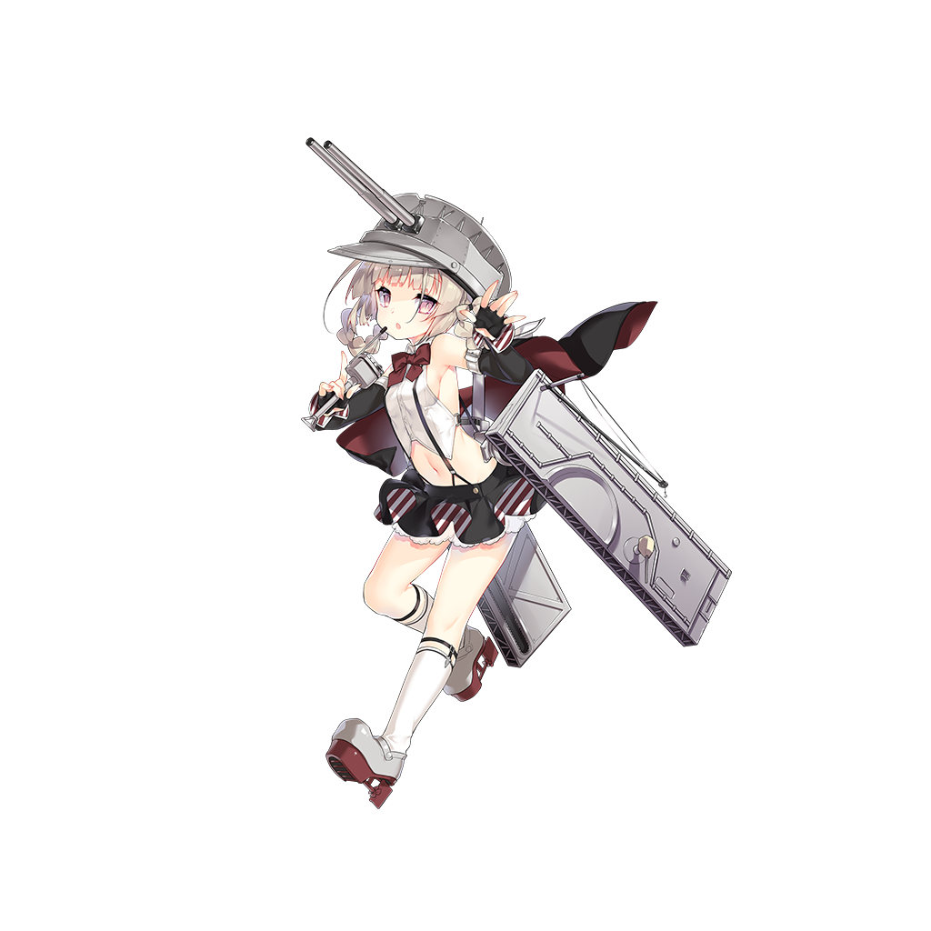 1girl armpits braid breasts cannon cape full_body garter_belt hat medium_hair midriff navel official_art saru shield shoes side_braid silver_hair small_breasts socks solo standing transparent_background violet_eyes warship_girls_r