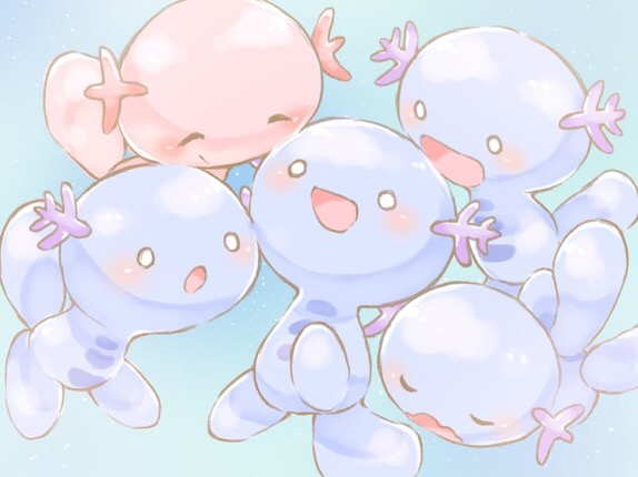 :d alternate_color aqua_background blush closed_eyes collet_(pixiv17839028) creatures_(company) game_freak gen_2_pokemon nintendo no_humans open_mouth pokemon pokemon_(creature) sleeping smile wooper