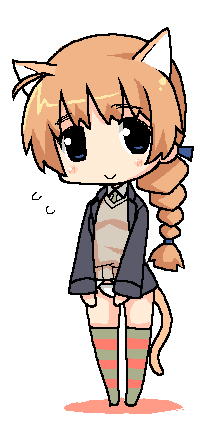 braid chibi lowres lynette_bishop single_braid smile strike_witches striped striped_pants tail thighhighs