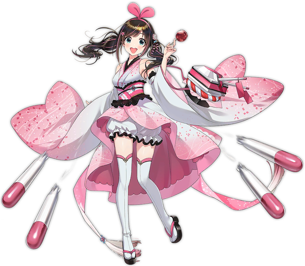 1girl a.i._channel alternate_costume alternate_hairstyle azur_lane bangs blue_eyes blush bow breasts brown_hair candy_apple eyebrows_visible_through_hair food geta hairband holding holding_food japanese_clothes kimono kizuna_ai kurot long_hair looking_at_viewer medium_breasts multicolored_hair official_art open_mouth pants pink_hair pumpkin_pants rigging smile solo streaked_hair tachi-e thigh-highs torpedo transparent_background turret twintails virtual_youtuber white_legwear white_pants wide_sleeves