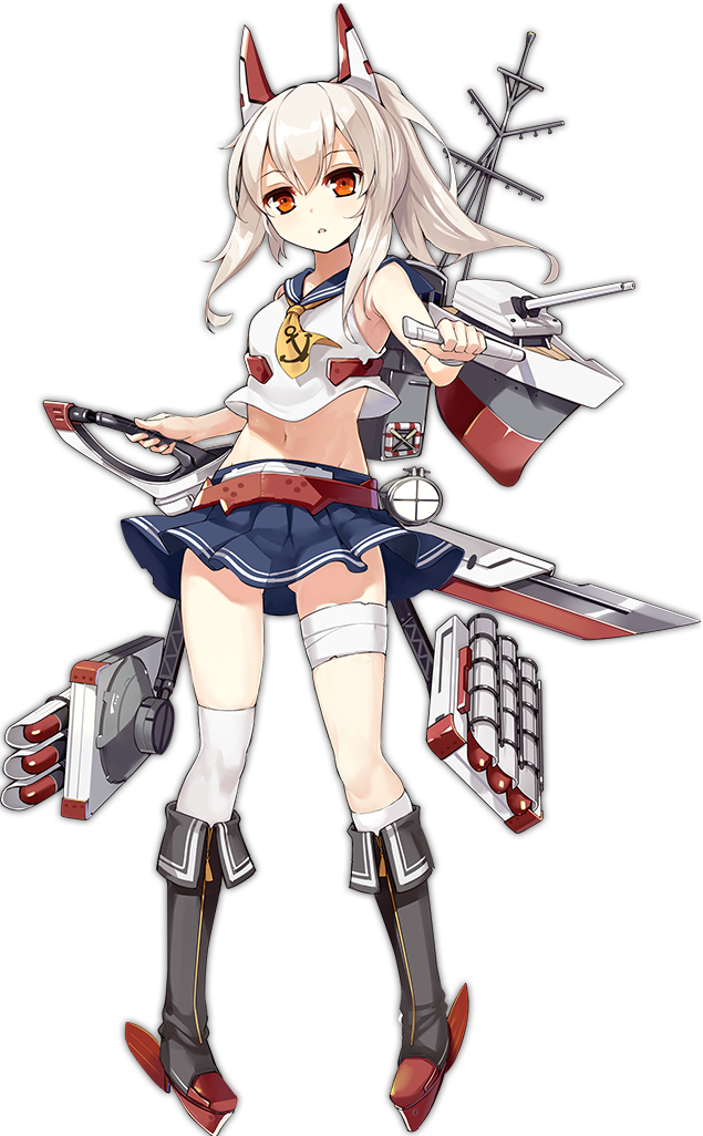 1girl :o anchor_symbol ascot asymmetrical_clothes asymmetrical_legwear ayanami_(azur_lane) azur_lane bandage bandaged_leg bandages bangs bare_shoulders black_footwear blue_skirt boots breasts crop_top crop_top_overhang eyebrows eyebrows_visible_through_hair full_body gluteal_fold groin hair_between_eyes headgear high_heel_boots high_heels high_ponytail legs_apart long_hair looking_at_viewer machinery mast midriff miniskirt navel official_art ootsuki_momiji open_mouth orange_eyes pigeon-toed pleated_skirt rudder_footwear sailor_collar school_uniform serafuku sheath sheathed shirt sidelocks silver_hair skirt sleeveless sleeveless_shirt small_breasts solo spotlight standing stomach sword tachi-e torpedo transparent_background turret weapon white_legwear white_shirt yellow_neckwear zipper_pull_tab