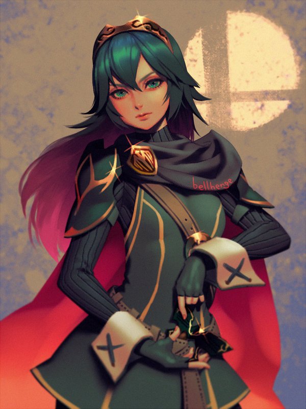 1girl armor bellhenge blue_eyes blue_hair cape fingerless_gloves fire_emblem fire_emblem:_kakusei gloves hair_between_eyes long_hair looking_at_viewer lucina nintendo solo super_smash_bros. tiara