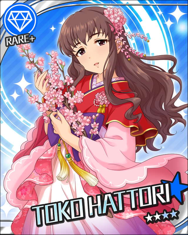 brown_eyes brown_hair character_name hattori_toko idolmaster idolmaster_cinderella-girls kimono long-hair smile stars