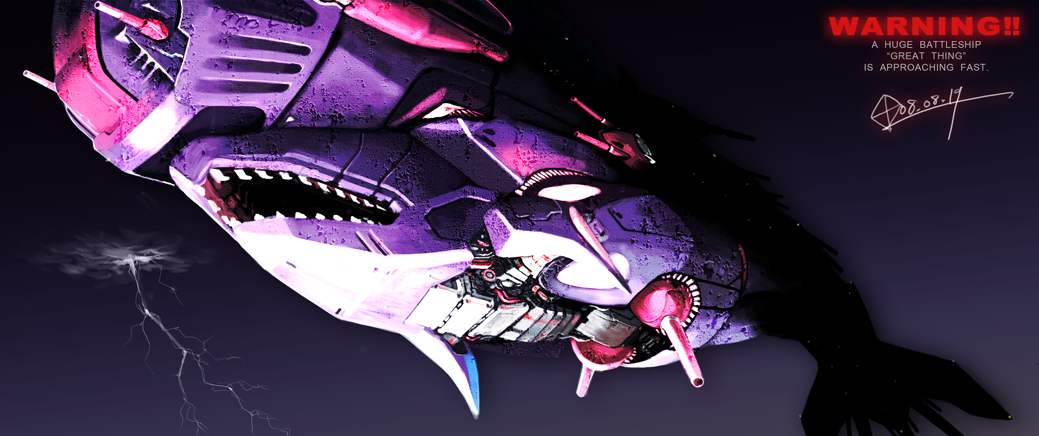 darius darius_gaiden great_thing lightning mecha robot s4l_(pixiv) ship space_craft storm turret whale