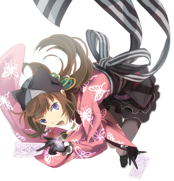 brown_hair card cards gloves hat holding holding_card long_hair neon sigma_harmonics square_enix tanu