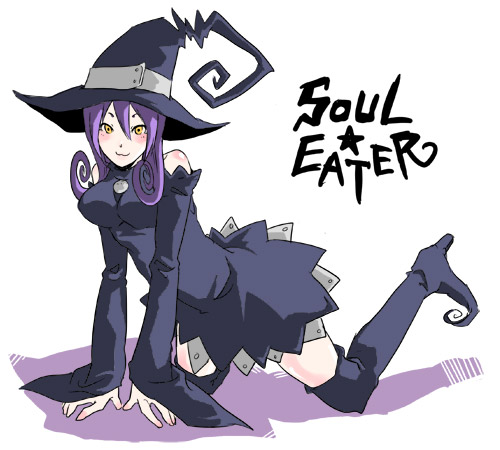 blush boots dress hat lowres purple_hair soul_eater thigh-highs thigh_boots thighhighs witch_hat yam yellow_eyes zye
