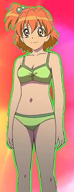 1girl 2015 bikini breasts cleavage closed_mouth fresh_precure! green_bikini green_swimsuit headshop iguana_bikini legs one_side_up precure smile solo standing swimsuit yamabuki_inori