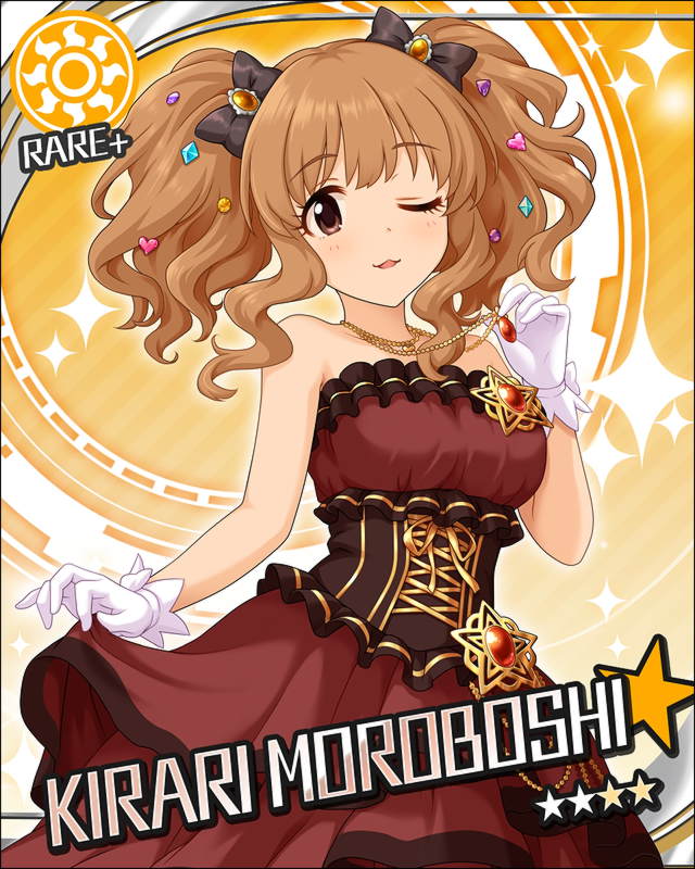 blush brown_eyes character_name dress idolmaster idolmaster_cinderella_girls long_hair moroboshi_kirari orange_hair stars twintails wink