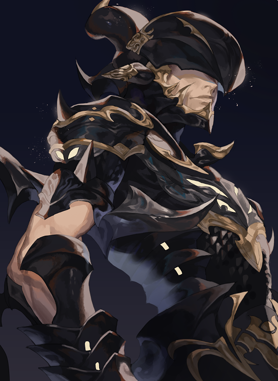 1boy armor closed_mouth covered_eyes dragoon_(final_fantasy) estinien fajyobore323 final_fantasy final_fantasy_xiv helmet helmet_over_eyes male_focus pauldrons scale_armor shaded_face solo spikes vambraces