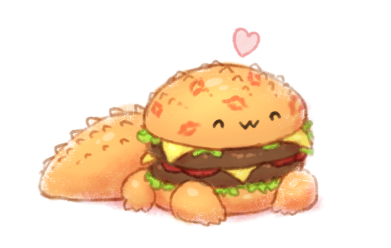 :3 animal beef cheese closed_eyes closed_mouth commentary crocodile crocodilian english_commentary food full_body fusion hamburger happy heart krocodilian lettuce lipstick_mark no_humans original simple_background sitting smile solo tail tomato white_background