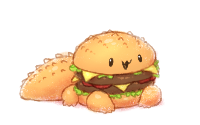 :3 animal beef black_eyes cheese commentary crocodile crocodilian english_commentary food full_body fusion hamburger happy krocodilian lettuce no_humans open_mouth original simple_background sitting smile solo tail tomato white_background