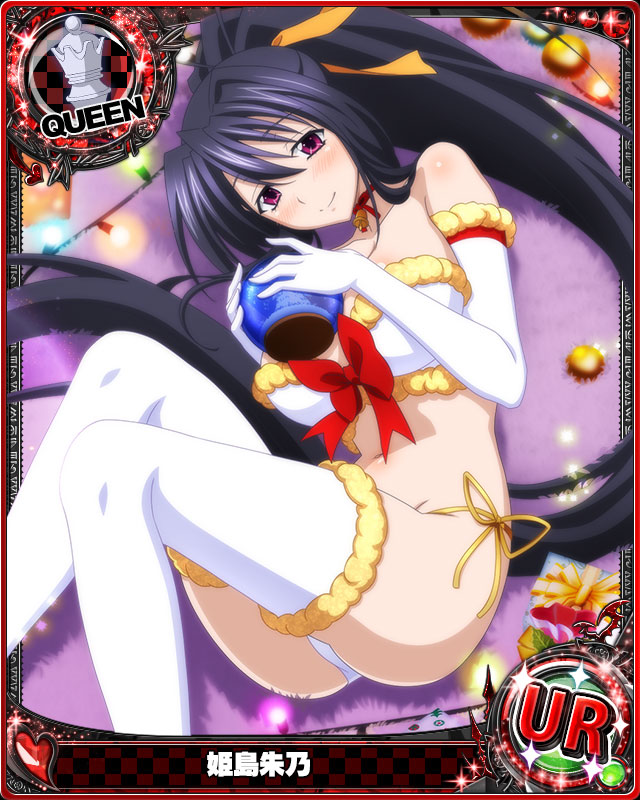 1girl bare_shoulders bell bell_choker black_hair blush bow box breasts card_(medium) character_name chess_piece choker christmas christmas_lights closed_mouth crop_top fur_trim gift gift_box gloves hair_ribbon high_school_dxd himejima_akeno large_bow large_breasts long_hair long_ponytail looking_at_viewer lying navel official_art on_side panties ponytail queen_(chess) red_bow red_choker ribbon smile snow_globe solo thigh-highs trading_card underwear very_long_hair violet_eyes white_gloves white_legwear white_panties