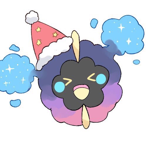 &gt;_&lt; blush_stickers closed_eyes cosmog full_body fur_trim gen_7_pokemon happy hat jpeg_artifacts lowres mei_(maysroom) no_humans open_mouth pokemon pokemon_(anime) pokemon_(creature) pokemon_sm_(anime) red_headwear santa_hat simple_background sketch smile solo star white_background