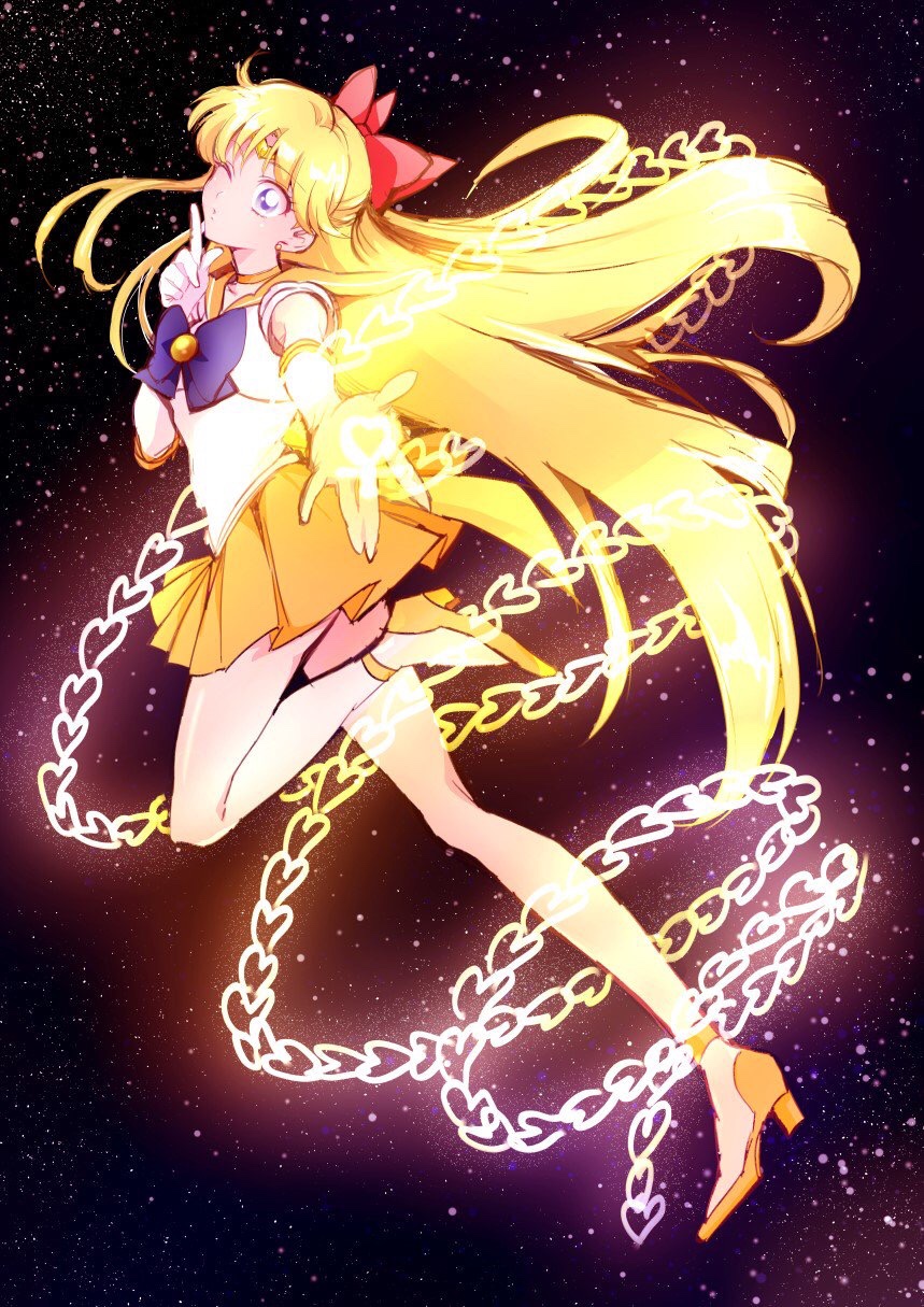 1girl aino_minako bishoujo_senshi_sailor_moon blonde_hair blue_bow blue_eyes blue_neckwear bow bowtie floating_hair full_body hairband high_heels highres index_finger_raised leg_up long_hair looking_at_viewer mikan_(mikataaaa) miniskirt one_eye_closed orange_sailor_collar orange_skirt pleated_skirt red_hairband sailor_collar sailor_senshi_uniform sailor_venus shirt skirt sleeveless sleeveless_shirt solo very_long_hair white_shirt