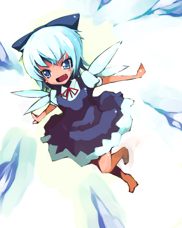 barefoot blue_hair cirno ichihonkui ippongui ribbon ribbons short_hair touhou wings