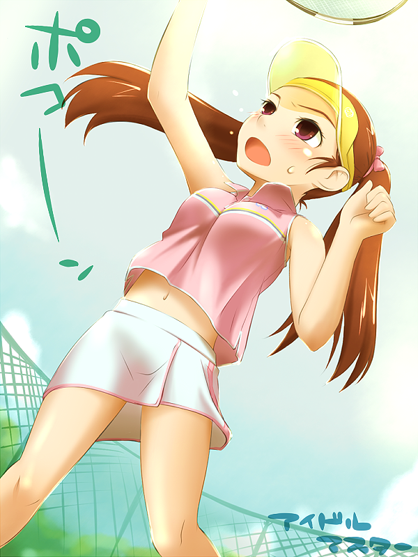 minase_iori monmari sportswear tennis tennis_uniform visor visor_cap