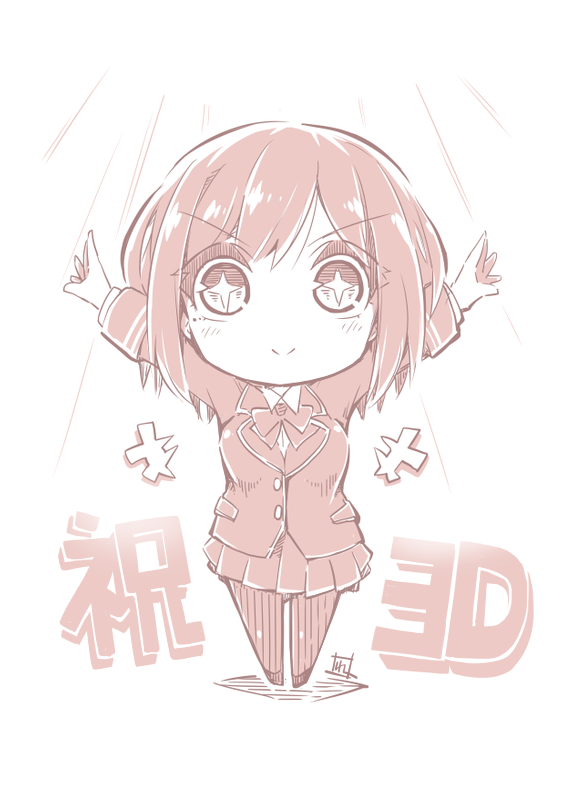 &gt;:) +++ 1girl arms_up bangs blazer blush bow bowtie breasts chibi closed_mouth collared_shirt eyebrows_visible_through_hair full_body hair_between_eyes jacket long_sleeves looking_at_viewer medium_breasts monochrome nijisanji pantyhose pleated_skirt reku school_uniform sepia shadow shirt shizuka_rin shoes skirt smile solo translation_request v-shaped_eyebrows virtual_youtuber