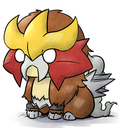 chibi entei full_body gen_2_pokemon kashiwa_(3920kashiwa) lowres no_humans o_o pokemon pokemon_(creature) simple_background sitting solo white_background white_eyes