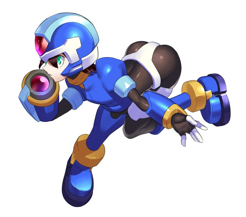 1girl aile arm_cannon ass bangs black_bodysuit bodystocking bodysuit breasts brown_hair commentary_request gloves green_eyes helmet model_x protected_link rockman rockman_zx short_hair simple_background skin_tight solo spandex ukimukai weapon white_background