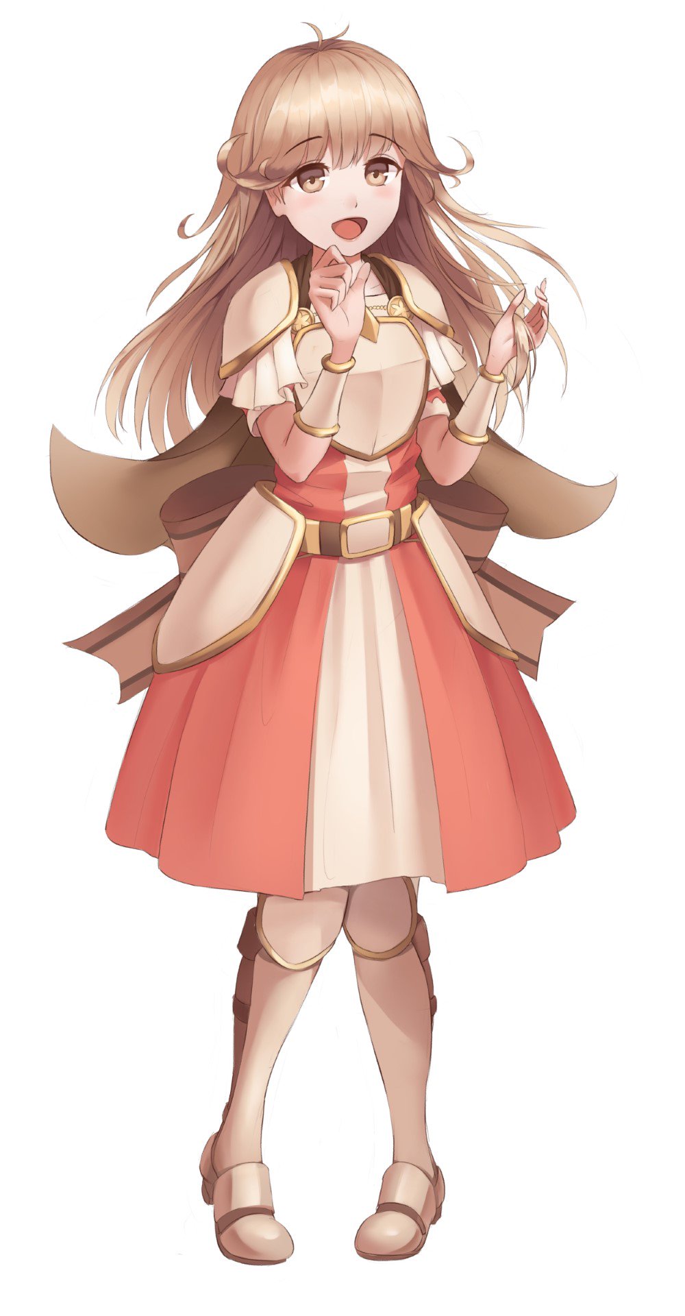 1girl alternate_costume awan97 blonde_hair breastplate brown_eyes commentary commission dress effie_(fire_emblem) fire_emblem fire_emblem_echoes:_mou_hitori_no_eiyuuou full_body highres long_hair open_mouth simple_background solo white_background