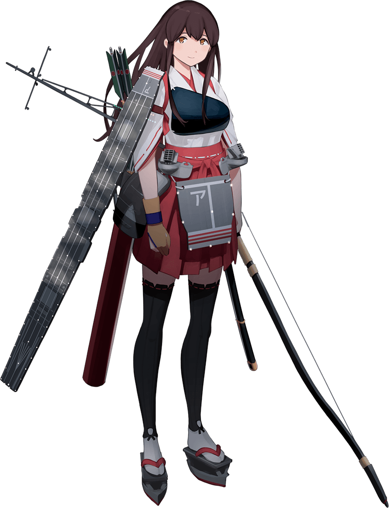 1girl akagi_(kantai_collection) arrow black_legwear bow breasts brown_eyes brown_gloves brown_hair closed_mouth full_body gloves hakama_skirt hull_shoes japanese_clothes kantai_collection large_breasts long_hair looking_at_viewer muneate official_art partly_fingerless_gloves pleated_skirt quiver remodel_(kantai_collection) rigging sheath sheathed shibafu_(glock23) sidelocks single_glove skirt smile solo standing sword thigh-highs transparent_background weapon wide_sleeves yugake