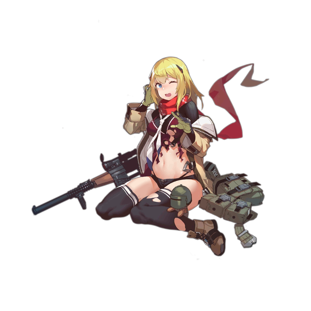 as_val as_val_(girls_frontline) assault_rifle blonde_hair blue_eyes fangdan_runiu full_body girls_frontline gloves gun midriff one_eye_closed open_mouth rifle scarf sitting thigh-highs torn_clothes transparent_background weapon