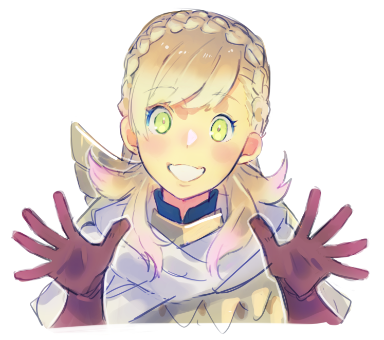 1girl aisutabetao armor blonde_hair blush braid cape fire_emblem fire_emblem_heroes gloves green_eyes intelligent_systems long_hair looking_at_viewer nintendo open_mouth sharena simple_background smile solo super_smash_bros. white_background