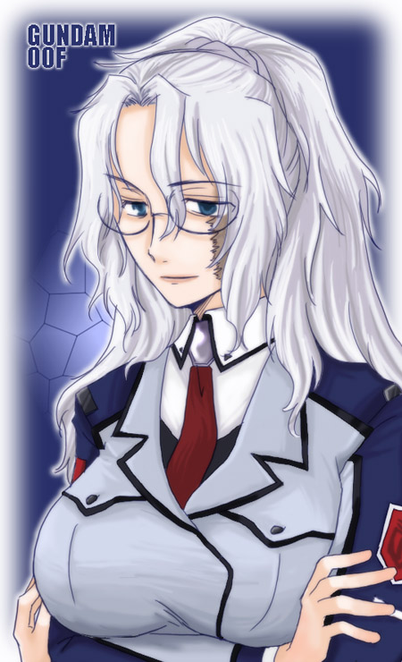 chall_acustica glasses gundam gundam_00 gundam_00f gundam_00p necktie scar silver_hair uniform