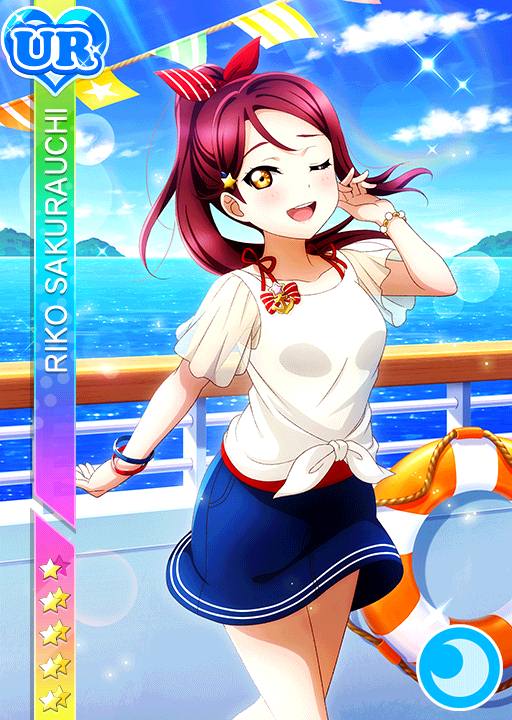 blush brown_eyes character_name dress love_live!_school_idol_project love_live!_sunshine!! purple_hair sakurauchi_riko short_hair smile wink