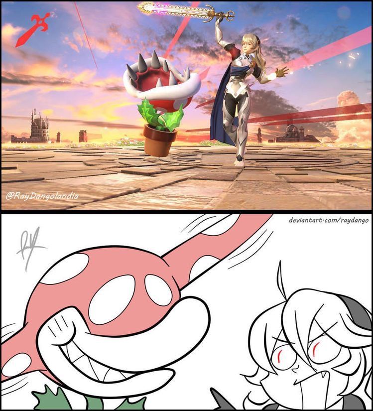 1girl 1other angry dragon_girl eating fang female_my_unit_(fire_emblem_if) fire_emblem fire_emblem_if flower intelligent_systems kamui_(fire_emblem) my_unit_(fire_emblem_if) nintendo nintendo_ead piranha_plant raydango screencap sora_(company) super_mario_bros. super_smash_bros. super_smash_bros._ultimate super_smash_bros_brawl sword what