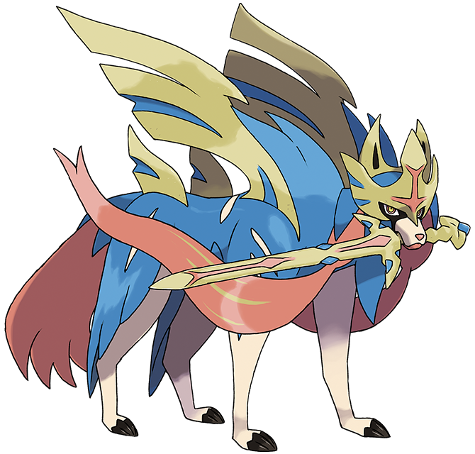 blue_fur holding holding_sword holding_weapon no_humans official_art pokemon pokemon_(creature) pokemon_(game) pokemon_swsh sword sword_in_mouth transparent_background weapon wolf yellow_eyes zacian