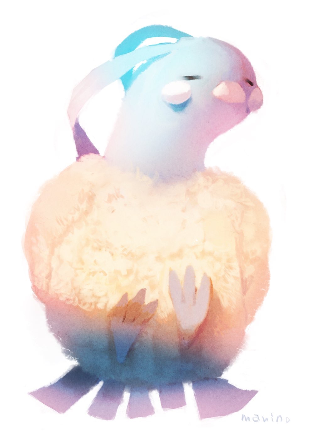 altaria bird closed_eyes commentary_request fluffy full_body gen_3_pokemon highres manino_(mofuritaionaka) no_humans pokemon pokemon_(creature) signature simple_background solo white_background