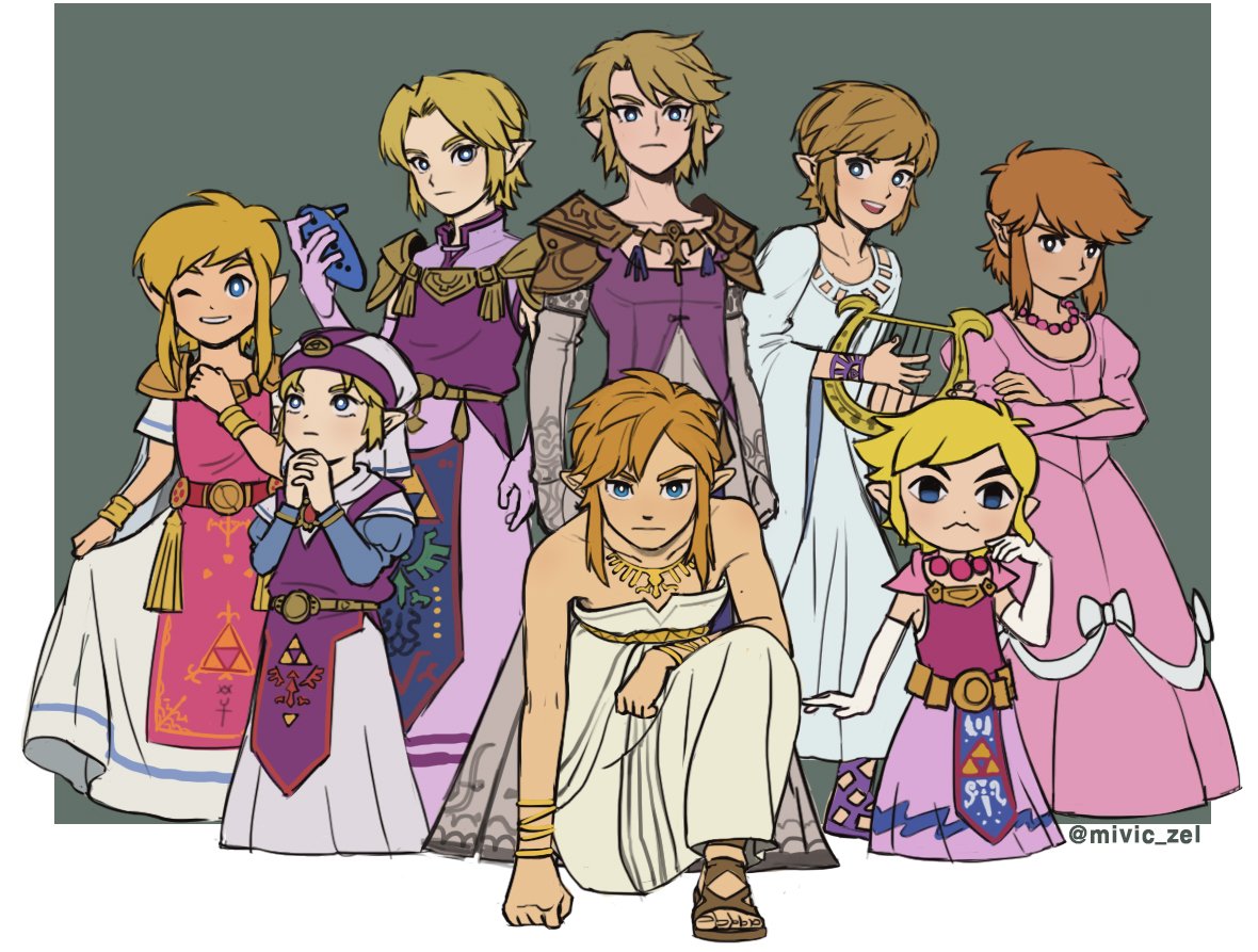 6+boys blonde_hair blue_eyes brown_hair cosplay crossdressinging dress hands_together harp hat instrument jewelry link mivic_zel multiple_boys multiple_persona necklace one_eye_closed pointy_ears princess_zelda princess_zelda_(cosplay) purple_dress shoulder_armor sidelocks smile strapless strapless_dress the_legend_of_zelda the_legend_of_zelda:_a_link_to_the_past the_legend_of_zelda:_breath_of_the_wild the_legend_of_zelda:_ocarina_of_time the_legend_of_zelda:_skyward_sword the_legend_of_zelda:_the_wind_waker the_legend_of_zelda:_twilight_princess the_legend_of_zelda_(nes) toon_link toon_zelda toon_zelda_(cosplay) white_dress