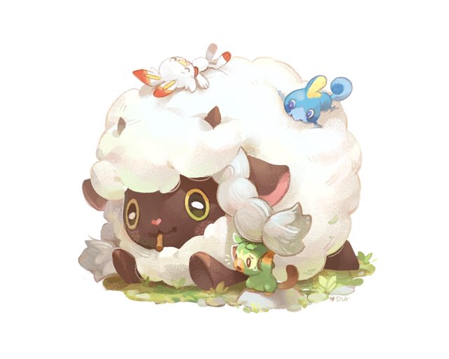 artist_request blush closed_eyes dynamax full_body gen_8_pokemon grookey horns monkey no_humans open_mouth pokemon pokemon_(creature) pokemon_(game) pokemon_swsh rabbit red_eyes scorbunny sheep simple_background smile sobble standing tail wooloo