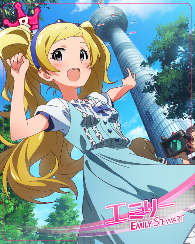 blonde_hair blush dress emily_stuart idolmaster_million_live!_theater_days long_hair smile twintails violet_eyes