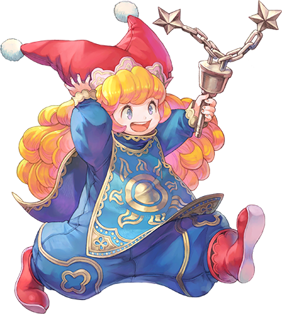 1girl artist_request blonde_hair blue_bodysuit blue_eyes blush blush_stickers bodysuit charlotte_(seiken_densetsu_3) curly_hair flail hand_on_headwear holding holding_weapon long_hair lowres official_art open_mouth red_footwear red_headwear seiken_densetsu seiken_densetsu_3 shoes smile solo transparent_background walking weapon