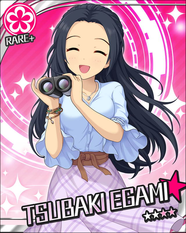 black_hair blush character_name closed_eyes dress egami_tsubaki idolmaster idolmaster_cinderella_girls long_hair smile stars