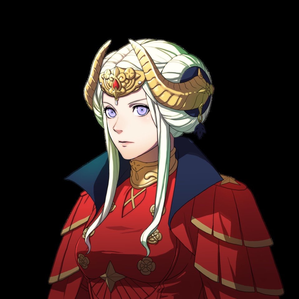 1girl bangs breasts close-up closed_mouth crown double_bun dress edelgard_von_hresvelgr_(fire_emblem) face fire_emblem fire_emblem:_three_houses gold_trim horn_ornament kurahana_chinatsu lips looking_at_viewer official_art platinum_blonde_hair portrait red_dress serious simple_background solo tagme upper_body violet_eyes