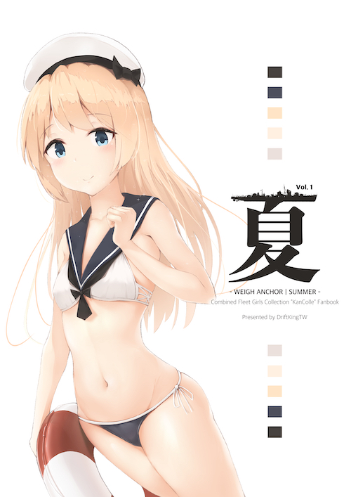 1girl bikini black_bikini_bottom black_sailor_collar blonde_hair blue_eyes character_name chinese_commentary collarbone commentary_request cowboy_shot driftkingtw hat jervis_(kantai_collection) kantai_collection lifebuoy looking_at_viewer mismatched_bikini navel sailor_bikini sailor_collar sailor_hat side-tie_bikini simple_background solo standing swimsuit white_background white_headwear