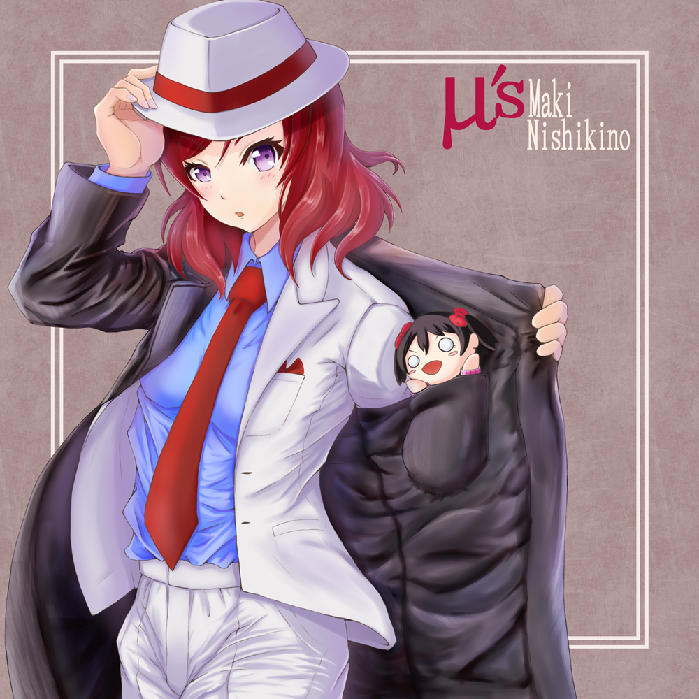 1girl character_name coat cosplay formal group_name hat love_live! love_live!_school_idol_project macken michael_jackson michael_jackson_(cosplay) necktie nesoberi nishikino_maki overcoat pocket_square redhead smooth_criminal suit violet_eyes yazawa_nico