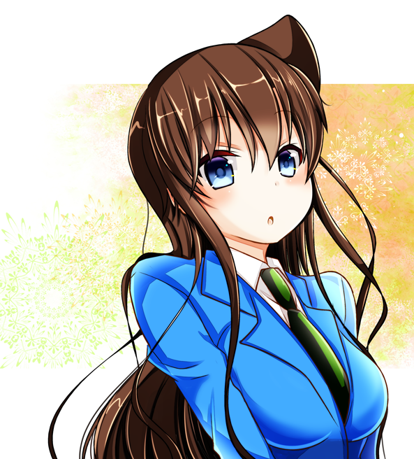 1girl :o blue_eyes blue_jacket blush brown_hair collared_shirt eyebrows_visible_through_hair floating_hair green_neckwear hair_between_eyes jacket long_hair long_sleeves looking_at_viewer meitantei_conan mouri_ran necktie pokurouta school_uniform shiny shiny_hair shirt solo very_long_hair white_shirt wing_collar