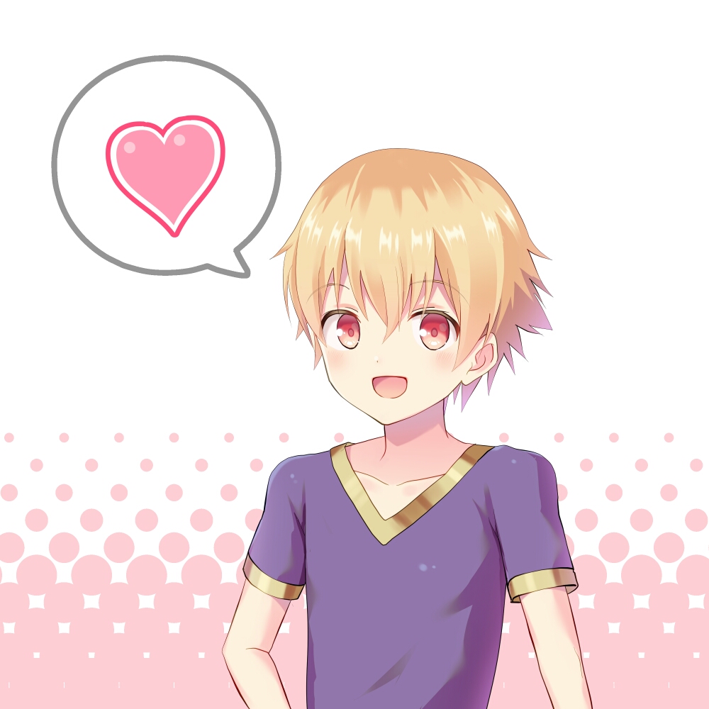 1boy adorable amaama_(user_mepv2353) bangs blonde_hair blush child child_gilgamesh eyebrows_visible_through_hair fate/grand_order fate/hollow_ataraxia fate_(series) hair_between_eyes heart looking_at_viewer male_focus red_eyes solo speech_bubble spoken_heart type-moon ufotable young younger