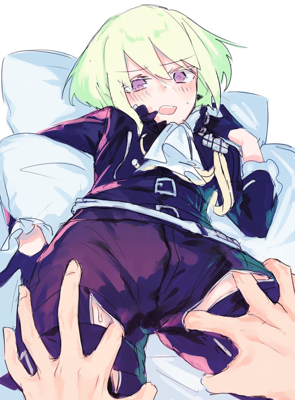 1boy black_gloves black_jacket blonde_hair cravat earrings fire gloves green_hair half_gloves highres jacket jewelry lio_fotia looking_at_viewer male_focus moegi0926 open_mouth promare solo violet_eyes