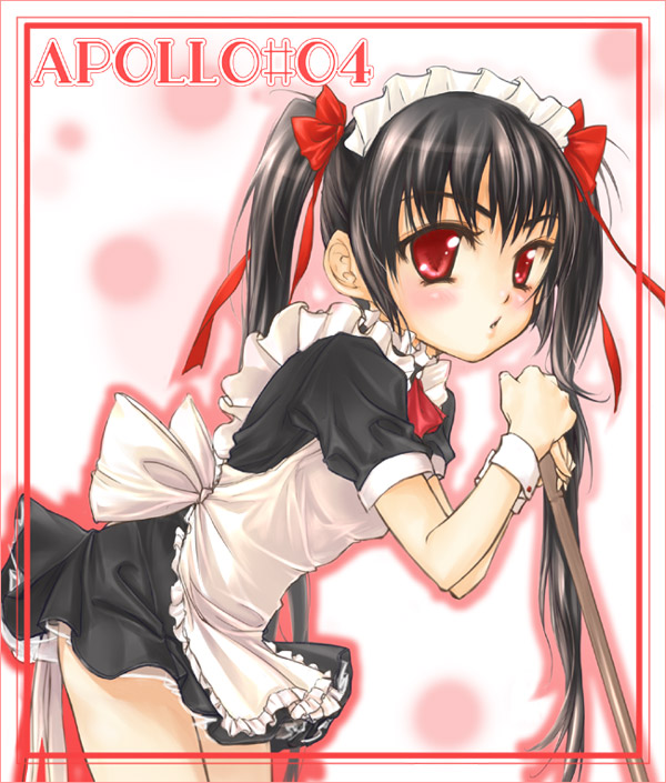 blush dress kooh long_hair maid pangya red_eyes ribbon ribbons twintails